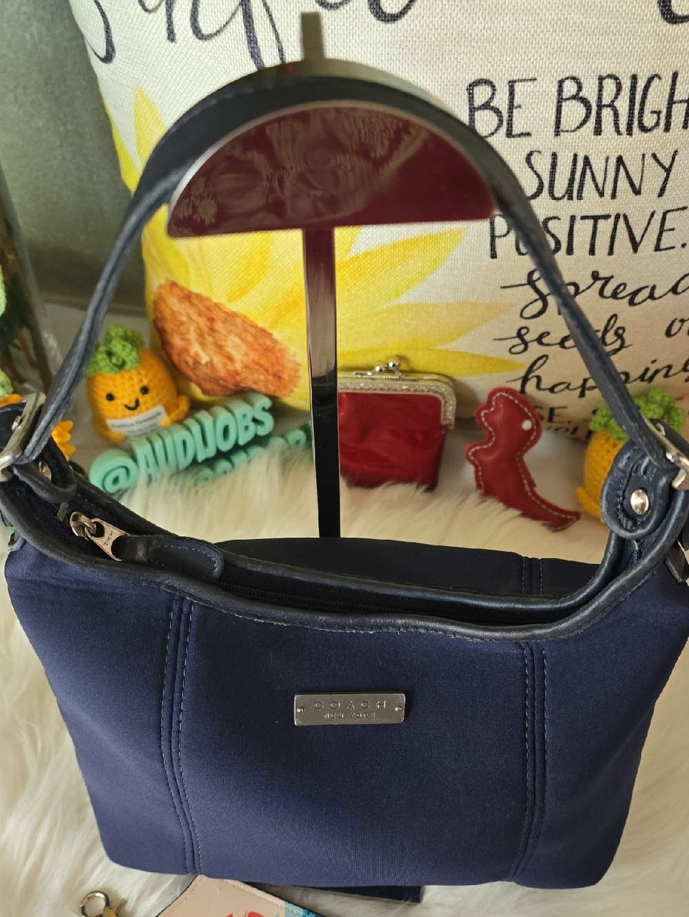 Coach Neo Prene  Crescent HOBO Navy Shoulder Bag with Black Trim GUC 2009 - Picture 5 of 17